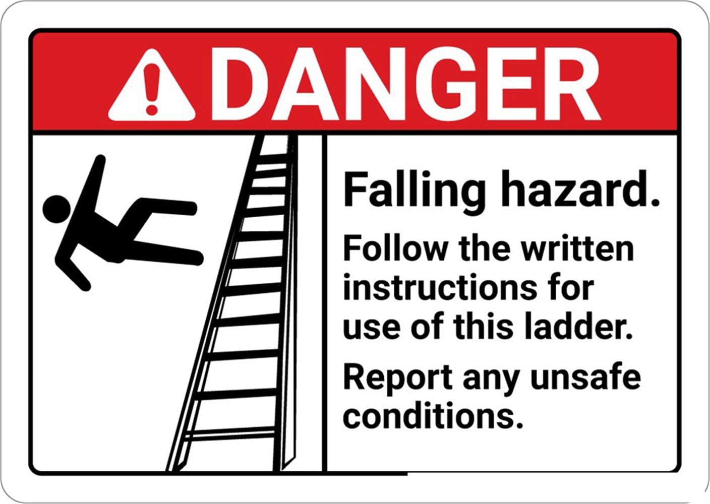 Safety Sign Wall Decal Vinyl Danger: Falling Hazard Follow The Written Instructions ANSI Waterproof for Indoor & Outdoor Use 10"x7"
