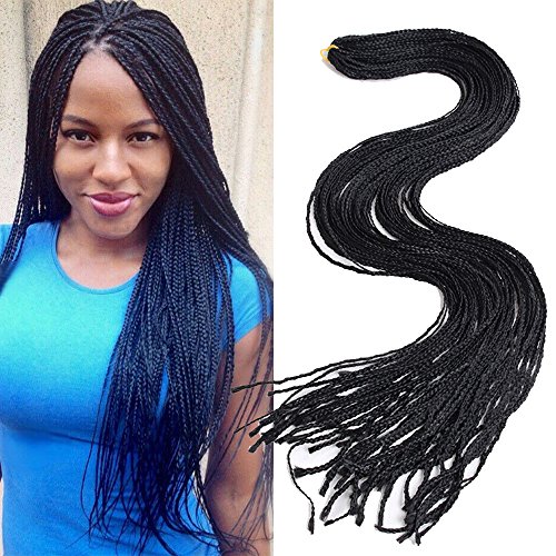 6 Packs Pre-Looped Thin Box Braid Crochet Twisted Hair 28 Inch Long Synthetic Hand Crochet Braids Micro Afro Kinky 3S Box Braids 50g/Pack Synthetic Crochet Hair Extension (1b)