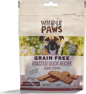 Whole Paws, Grain-Free Jerky Dog Treats, Roasted Duck Recipe, 5 Ounce