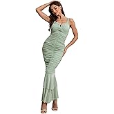 CHARTOU Women's Sleeveless Strappy Prom Party Evening Ruched Bodycon Mermaid Fishtail Maxi Dress