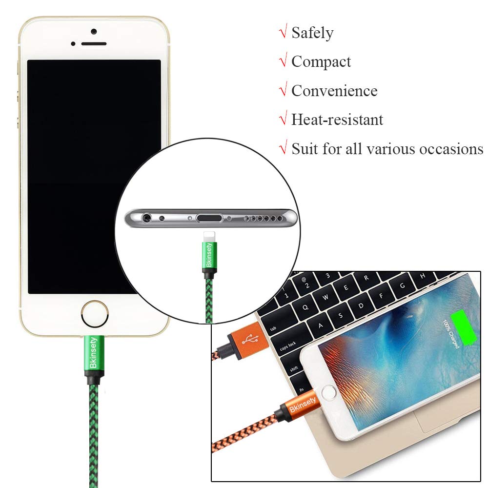 Bkinsety 5 Pack Nylon Tressé USB Câble Sync Recharge Câble Connecteurs de Cordon pour iPhone XS Max 8 7 6 5 iPad iPod (3FT)