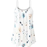 Accbiety Women's Camisole with Built Bra Flowy Loose Fit Cami Pleated Adjustable Strap Tanks