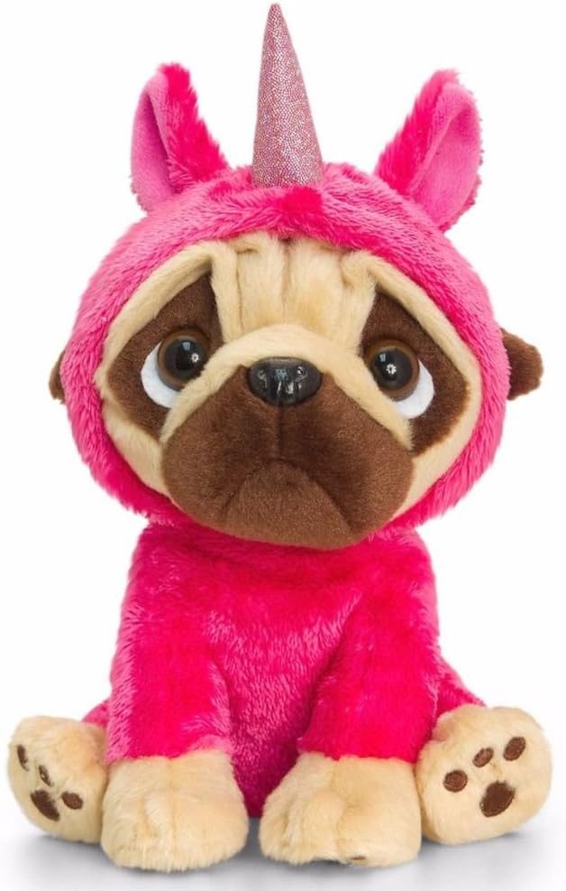 Keel Toys Pugsley 14cm Pug Dog in Unicorn Costume Cuddly Soft Toy Teddy Plush (Bright Pink)