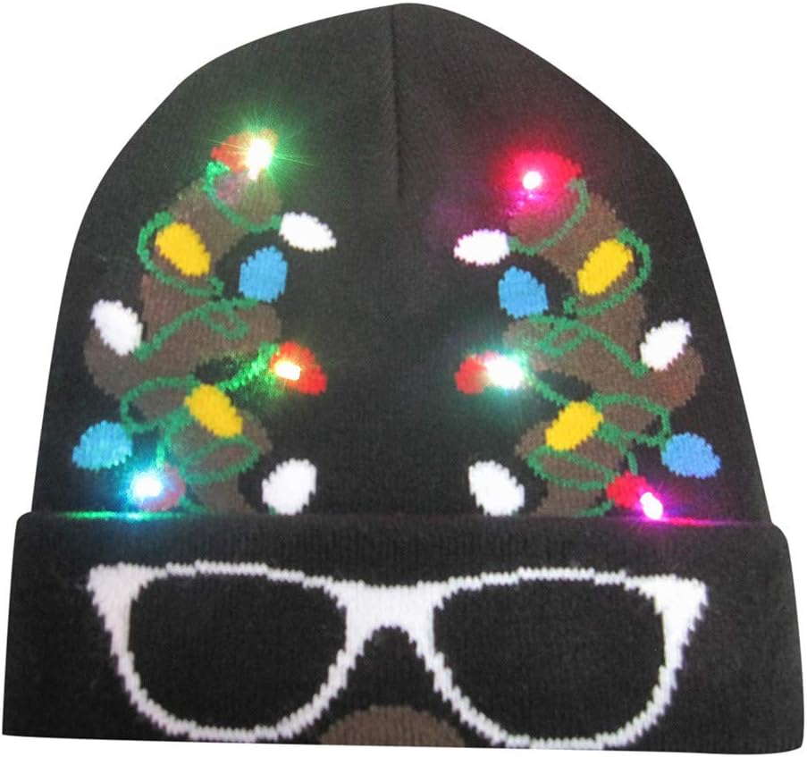 Newest Novelty Hat, Toamen Colorful LED Light-up Merry Christmas Knit Hat Beanie Hairball Warm Cap Gifts, LED Light Detachable