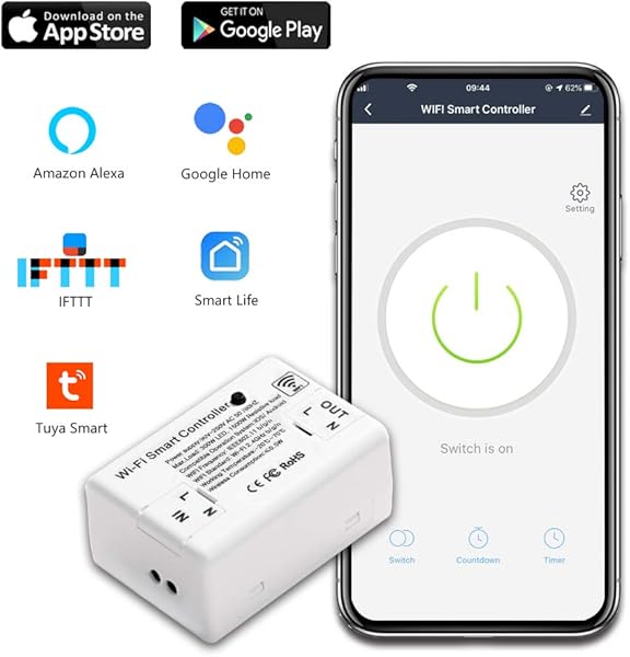 CNBINGO   Juego de 2 interruptores wifiwifi mdulo mini para la mayora de los dispositivos interruptor de luz inteligente funciona con AlexaGoogle Home conductor neutro se requiere