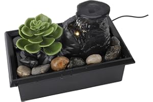 TOPINCN Tabletop Waterfall Fountain with LED Yellow Lights USB Powered Indoor Water Fountain with Rocks for Living Room Offic