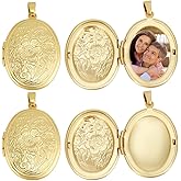 Beebeecraft 1 Box 6Pcs Gold Locket Charms Oval with Flower Openable Real 18K Gold Plated Brass Photo Frame Lockets Memory Pendants Charm for Jewelry Making Charms Necklace Supplies DIY Craft