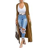 Adogirl Women's Long Sleeve Lightweight Soft Cover Ups Outerwear Casual Open Front Maxi Drape Cardigans with Pockets
