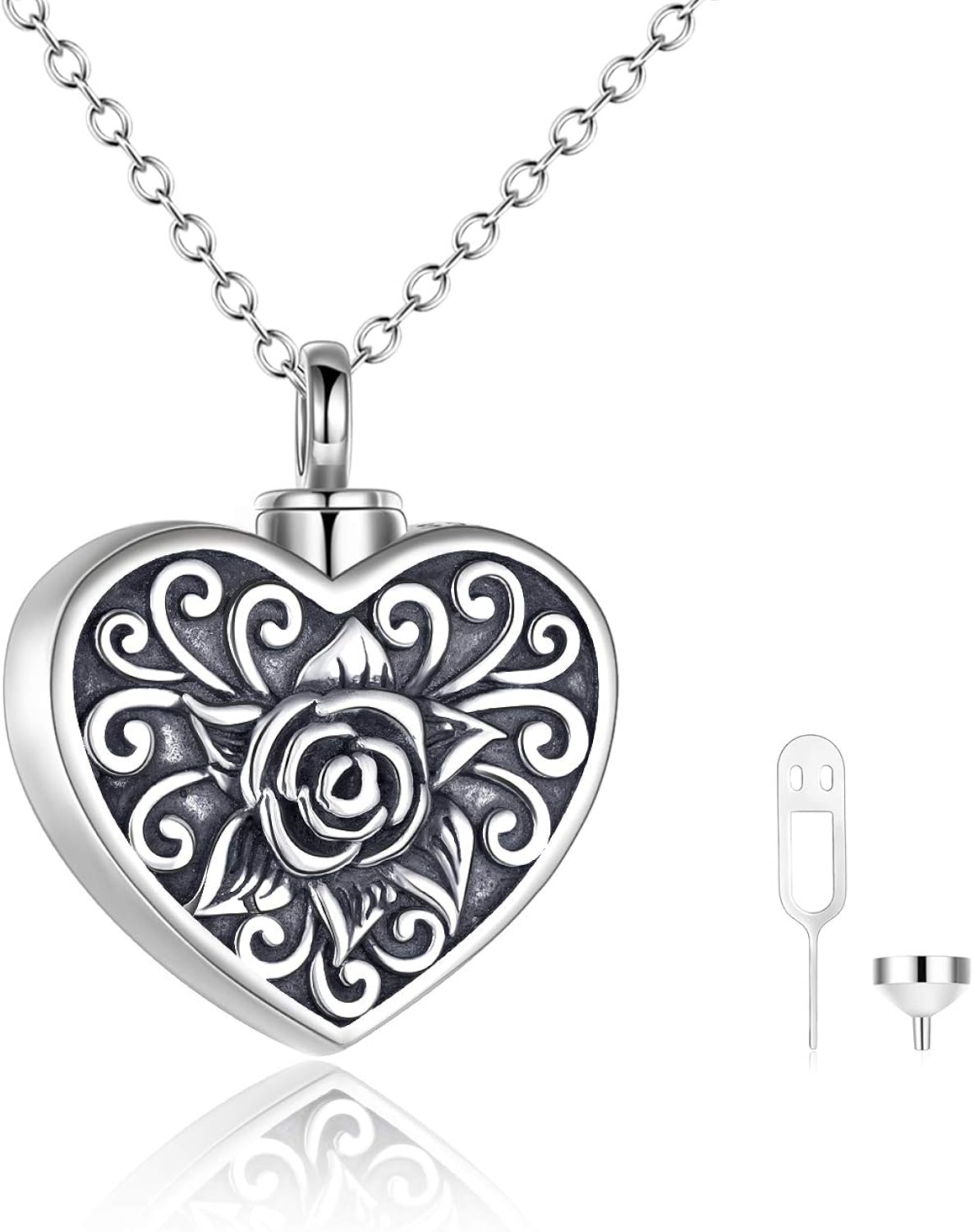 WINNICACA Ashes Cremation Necklace Urn S925 Sterling Silver Cremation Pendant for Dog Cat Pet Ashes Urn Rose Flower Necklace Jewellery for Christmas Gifts