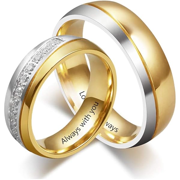 TEMICO His And Hers Matching Stainless Steel Promise Rings - Black & Rose Gold Set - View #2