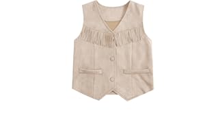 BEAUDRM Girl's Tassels Sleeveless Vest 70s Hippie Faux Suede Boho Western Cowgirl Fringe Jacket Cardigan