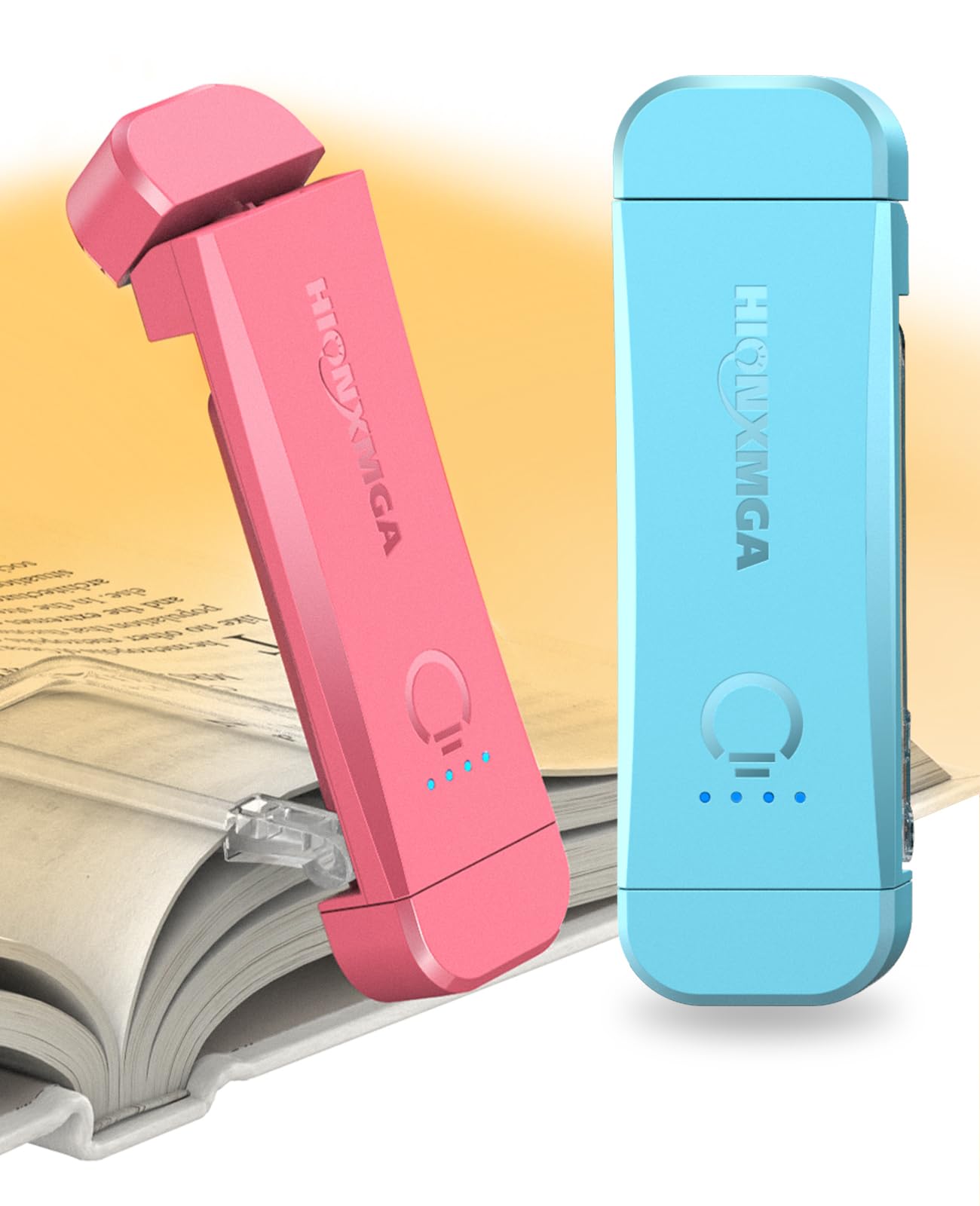 HIONXMGA USB Rechargeable Book Light,2 Pack Eye Caring Reading Light Clip on Book, 3 Colours & Stepless Dimming, Portable & Flexible,Perfect for Booklovers and Kids-Blue+Pink