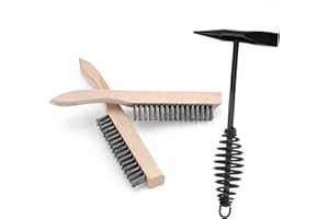 Hynade Welding Hammer with Coil Spring Handle,Wire Brush 9.5 Inch Wood Handle,Cone and Vertical Chisel Welding Chipping Hammer and Welding Slag Metal Rust Removal Scratch Brush