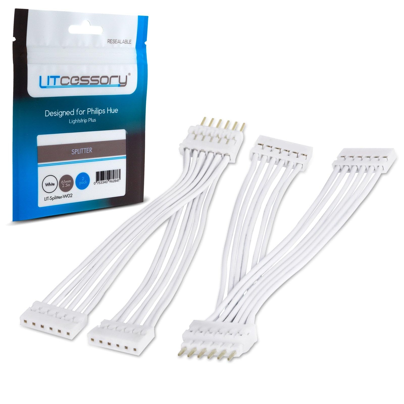 Litcessory Splitter for Philips Hue/WiZ Lightstrip (2 Pack, White - Standard 6-PIN V3 / WiZ Lightstrip)