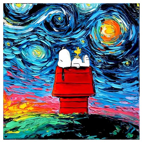 Zinker 5D Diamond Painting Kit Pintura De Diamantes Redondo De 35cm X 35cm Impresión HD Incluye todos los Aditamentos Necesarios Modelo Noche Estrellada Snoopy