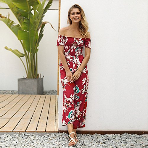 Corriee Rompers for Teen Girls Cute Cold Shoulder Strapless Floral Print High Waist Jumpsuits Summer Long Playsuits Red