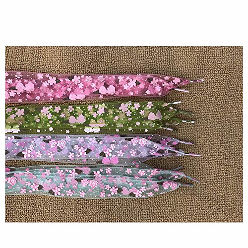 4 Pairs Flat Chiffon Shoelaces with Flower Prints for Kids, Youths & Women's Sneakers,120cm /47 inch