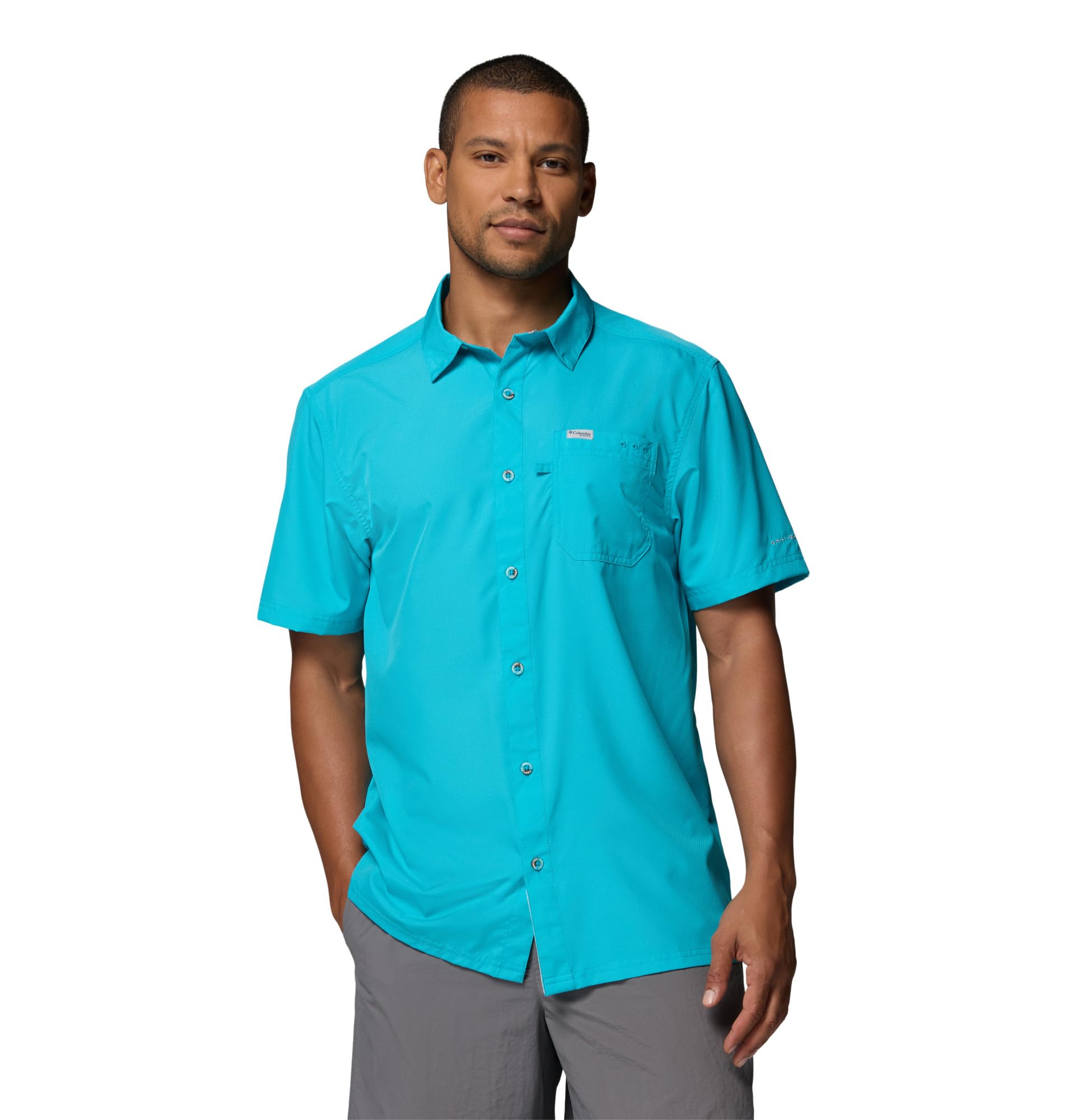 Columbia Men's Slack Tide Short Sleeve Camp Shirt, Ocean Teal, Medium Image