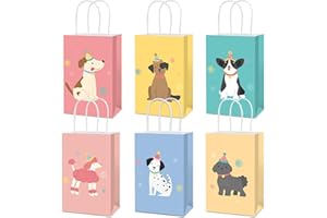 YIAOYINNZ 12 Pcs Pet Dog Birthday Party Supplies Vintage Dog Paper Goodies Bags Puppy Birthday Party Decorations Gift Bag with Handle Retro Puppy Face Candy Treat Bags Box for Pet Baby Shower Parties Favor