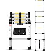 8.5 FT Telescoping Ladder Aluminum Lightweight Extension Ladder | Heavy Duty 300lbs Max Capacity, Multi-Purpose Collapsible Retractable Compact Ladder for Home, RV, Attic or Outdoor Work