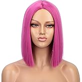 ENTRANCED STYLES Hot Pink Wig Short Straight Synthetic Hair 12Inch Colorful Wigs for Women Neon Pink Wig for Party Halloween Costume Cosplay