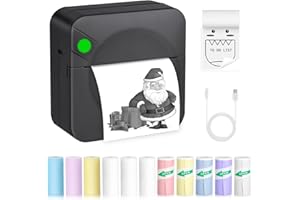 Zeacool Mini Sticker Printer,Mini Pocket Thermal Printer with 11 Rolls Paper,Bluetooth Inkless Printer Compatible with Android & iOS,Portable Receipt Printer for Photo,Journal,Memo,Travel,Black