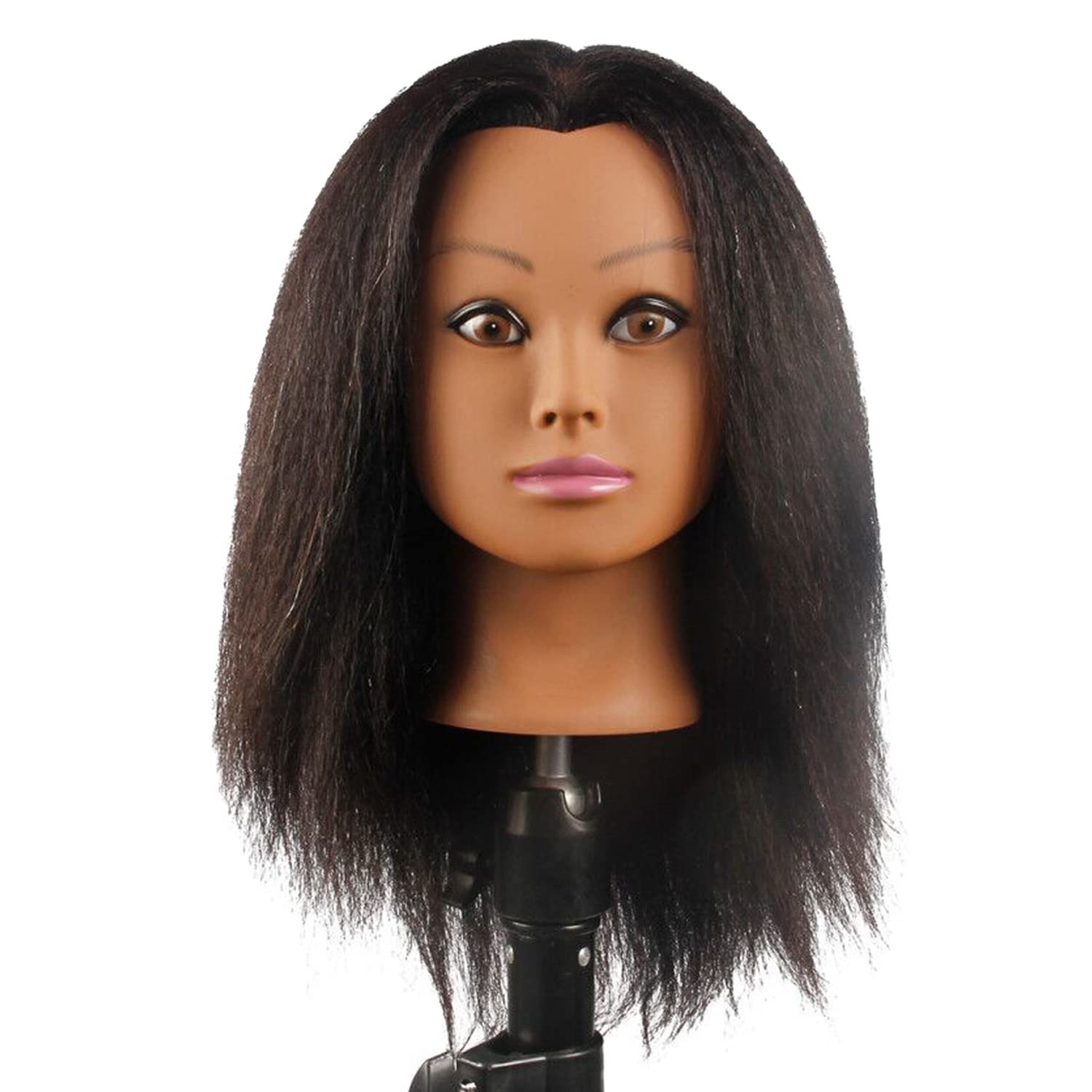 Kalyx Mannequin Head Real Hair for Cosmetology Manikin Maniquins Hairdresser Practice Training Head Doll Head and Table Clamp Stand