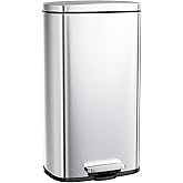Arlopu 8 Gallon Step Trash Can, Stainless Steel Garbage Bin, Soft-Close Rubbish Bin with Removable Plastic Inner Bucket, Fingerprint-Proof, Lid Dustbin, Suit for Kitchen Home (Silver, 30L)