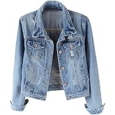 Kedera Womens Denim Jackets Distressed Ripped Long Sleeve Jean Jacket Coats