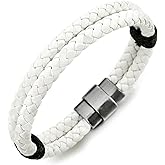 COOLSTEELANDBEYOND Braided Leather Bangle Bracelet for Men Women Genuine Leather Wristband with Magnetic Clasp
