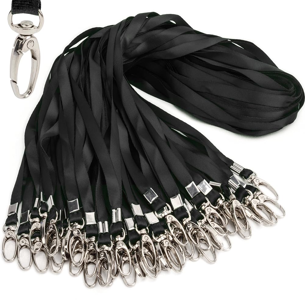 Black Bulk Lanyards for Id Badges Nylon Neck Flat Lanyard Swivel Hook clips, Durably Woven lanyards with clip for Key Chains Men Women Office ID Name Tags and Badge Holders, lanyards 50pcs 81.3cm — image 1
