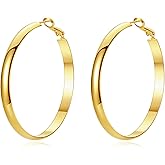 STAYLOVE Flat Big Gold Hoop Earrings for Women 14K Real Gold Plated 925 Sterling Silver Post Hypoallergenic 5mm Wide Large Hoop Earrings for Women