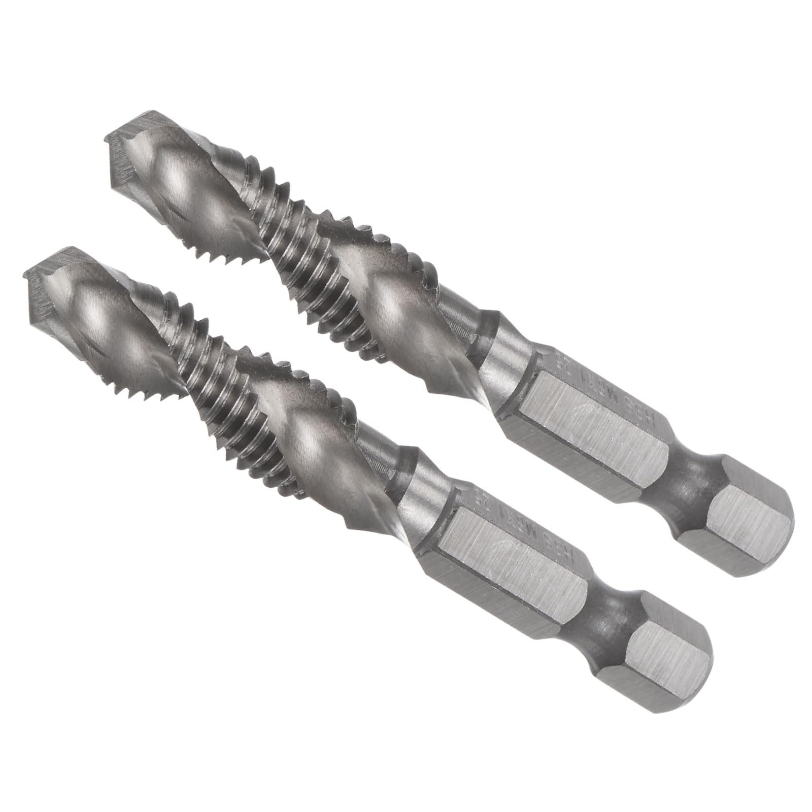 CoCud Combination Drill and Tap Bit, M8 x 1.25 Thread Size 1/4" Hex Shank, 4341 Uncoated High Speed Steel Tools - (Applications: for Aluminum Stainless Steel Plastic), 2-Pieces