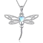 AXOMY Dragonfly Necklace for Women 925 Sterling Silver Celtic Dragonfly Pendant Moonstone Jewelry Gifts