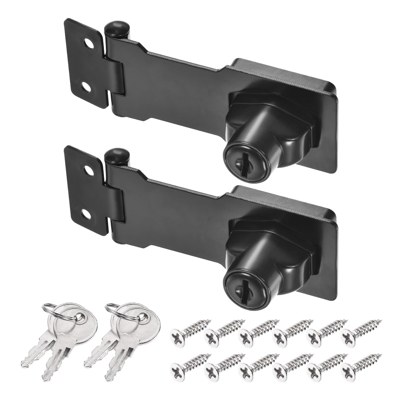 PATIKIL Keyed Hasp Locks, 2 Pack 3 Inch Twist Knob Locking Hasp Lock Metal Safety Hasp Latches for Cabinet Small Door, Keyed Alike, Black