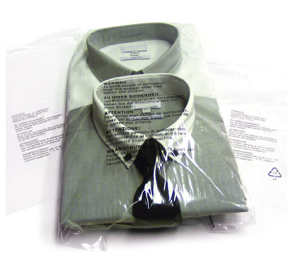 100 Clear Plastic SELF Seal Garment Clothing Bags with Safety Warning RESEALABLE Peel & Seal Polypropylene Clothes T-Shirt Shirt Display Postal Packing Postage Sacks MAILERS (14" X 17")