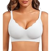 HEPOE Seamless Bras for Women, Wireless Scalloped V-Neck Push Up Full Coverage Bra, Comfort Everyday Tshirt Bralette