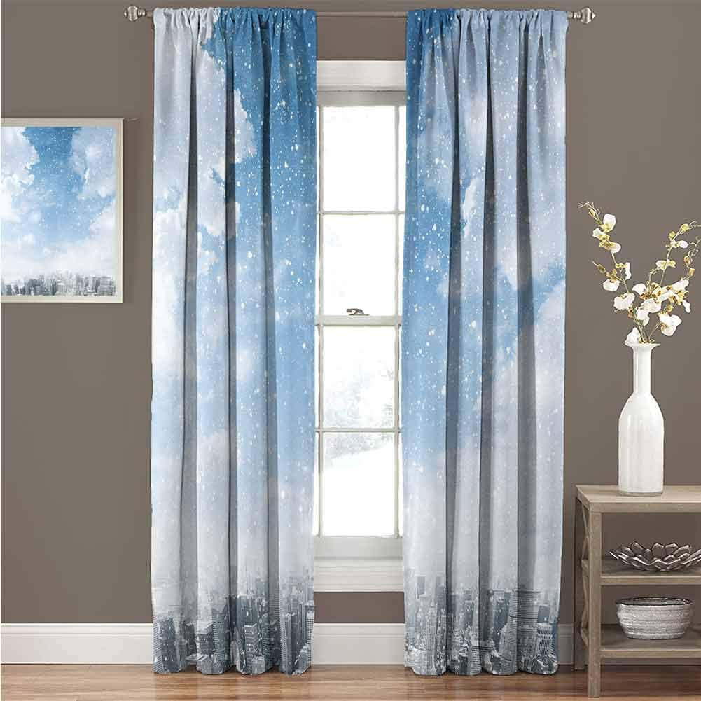 Winter Room Darkening Blackout Drapes Snow Falling Down on The New York