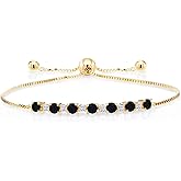 Gem Stone King 18K Yellow Gold Plated Silver Black Onyx and White Moissanite Tennis Bracelet For Women (0.82 Cttw, Gemstone Birthstone, Fully Adjustable Up to 9 Inch)