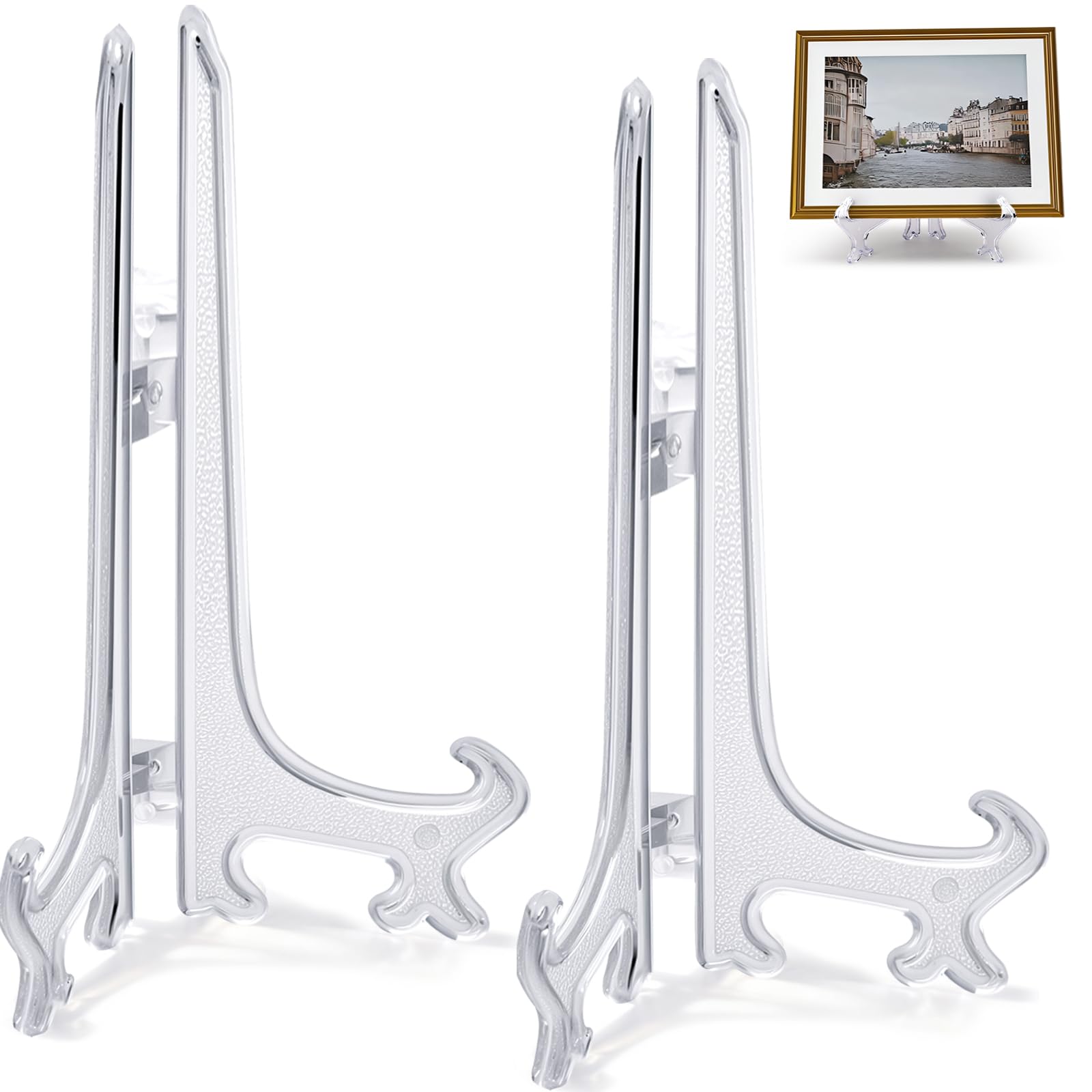 Funzhan 2pcs Clear Acrylic Easels Plastic Plate Stands Holders Fold Display Stand Picture Frame Photo Artwork Home Decoration - 9 Inch