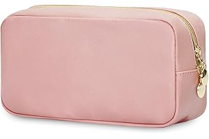 Wandering Nature Makeup Bag for Purse Cosmetic Bags for Women Make Up Organizer Travel Pouch with Slip-in Pockets Eco Vegan Leather, Pink