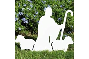 Teak Isle Nativity Shepherd with Sheep. Made in USA, Durable Materials, Simple Assembly, Compact Storage. White. Solid Plastic.