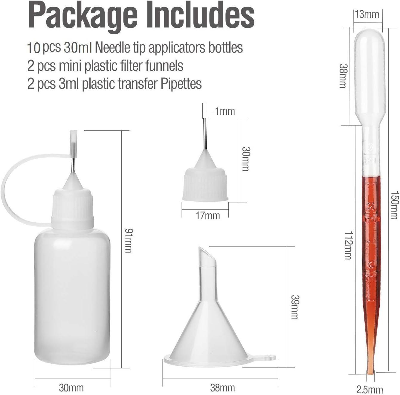 Hyber&Cara 10Pcs Plastic Squeeze Applicator Needle Bottle 30ml / 1 Oz Quilling Glue Bottle for Liquid Glue Oil DIY Craft Quilling Tool - Image 3