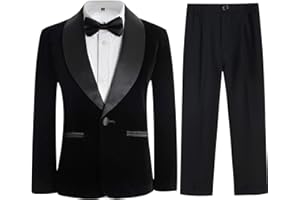 KIDINIX Boys Tuxedo Suit 3 Pieces Kids Formal Slim Fit Velvet Suits Set for Wedding Prom Party