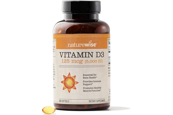 NatureWise Vitamin D3 5000iu (125 mcg) 1 Year Supply for Healthy Muscle Function, and Immune Support, Non-GMO, Gluten Free in Cold-Pressed Olive Oil, Packaging Vary ( Mini Softgel), 360 Count