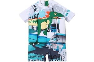 ABEHIK Boy Girls One-Piece Floatation Swimsuit Summer Short Sleeve Bathing Suits with Adjustable Buoyancy Float Suit Swimwear