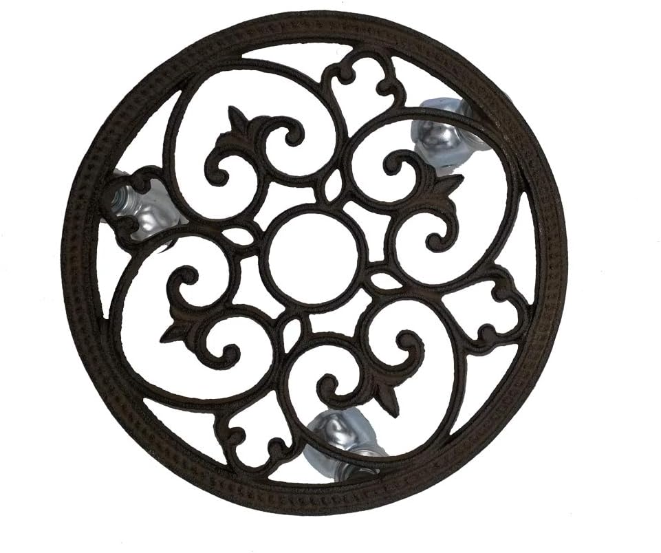 Comfy Hour Rustic Style Outdoor Collection Cast Iron Round Garden Plant Trolley Flowerpot Holder