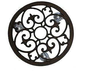 Comfy Hour Rustic Style Outdoor Collection Cast Iron Round Garden Plant Trolley Flowerpot Holder