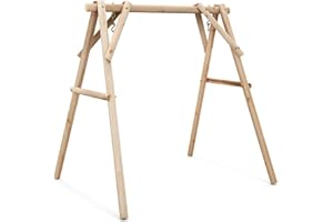 Tangkula 770lbs Porch Swing Frame, Heavy Duty A-Frame Wooden Swing Stand with Reinforced Bars, Freestanding Log Porch Swing F