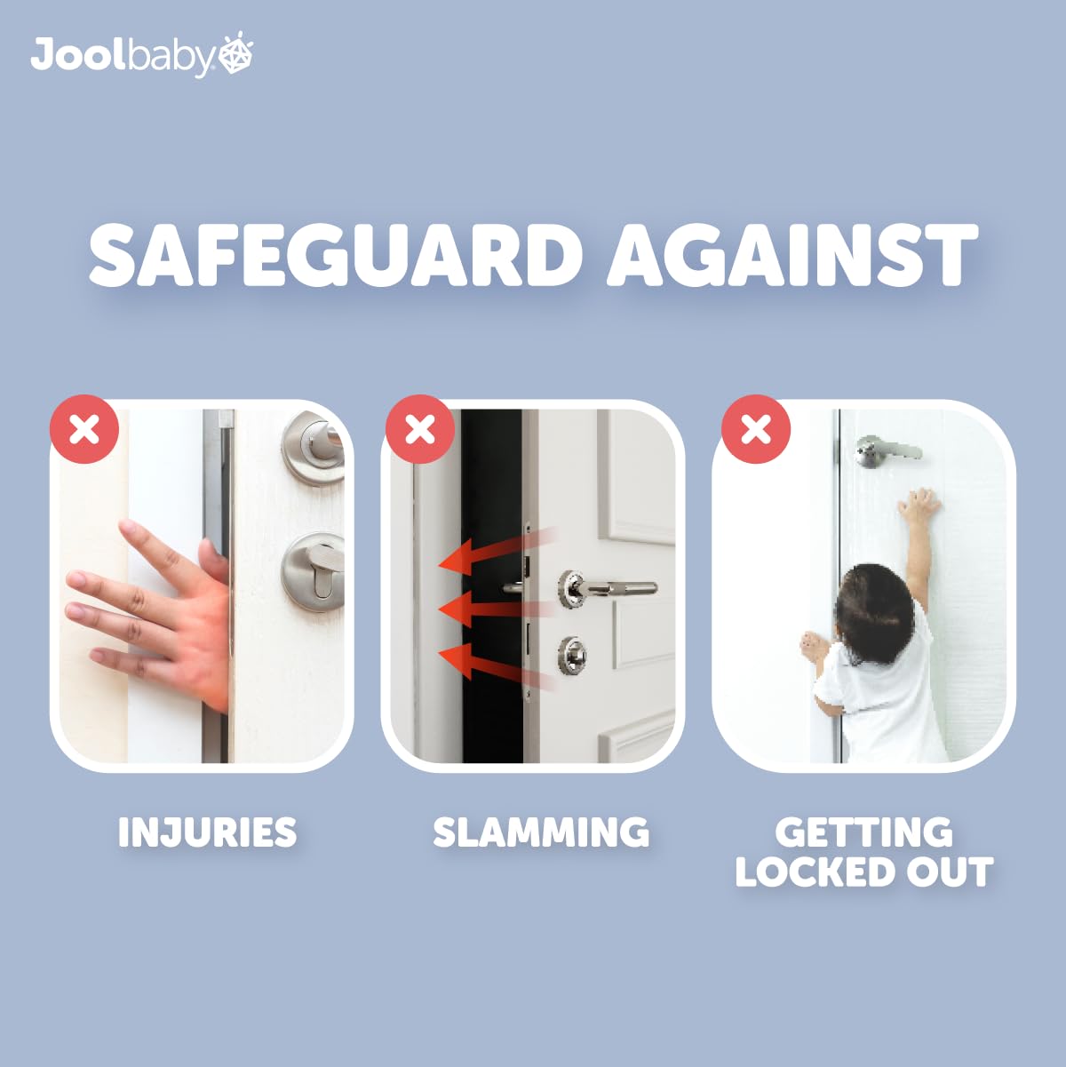 Jool Baby Door Pinch Guards (6 Pack) – Slam Preventer – Babyproof Doors to Avoid Pinched Fingers & Door Slamming, Keep Pets from Getting Locked in